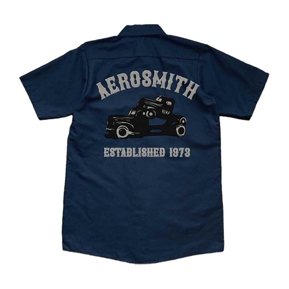 Aerosmith Established 1973 camicia lavoro blu ricamata