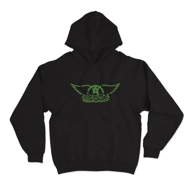 Aerosmith Green Wings felpa con cappuccio nera logo verde