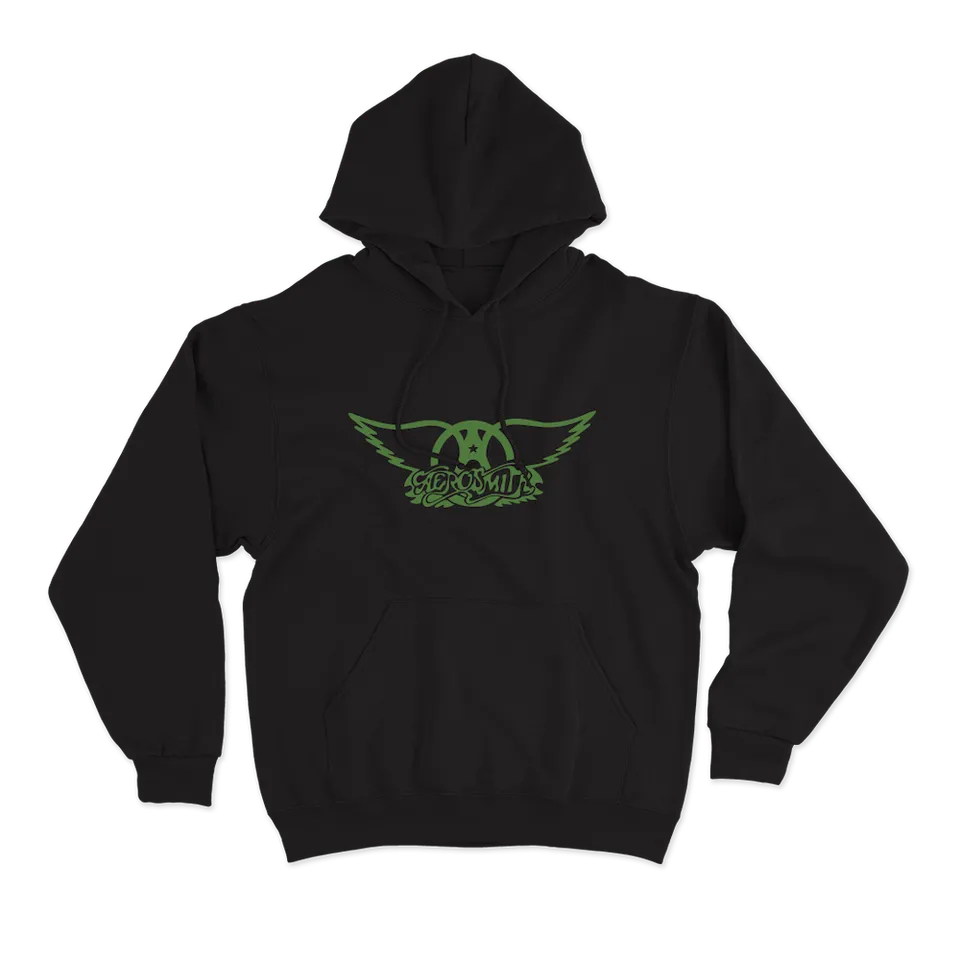 Aerosmith Green Wings felpa con cappuccio nera logo verde