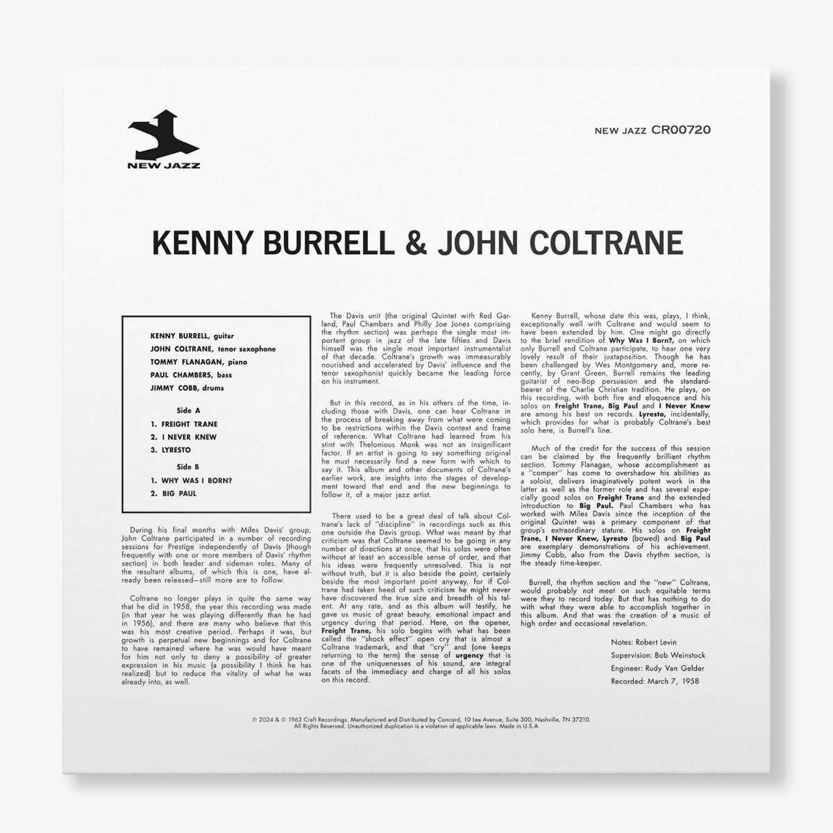 Original Jazz Classics Kenny Burrell Coltrane vinile LP 180g