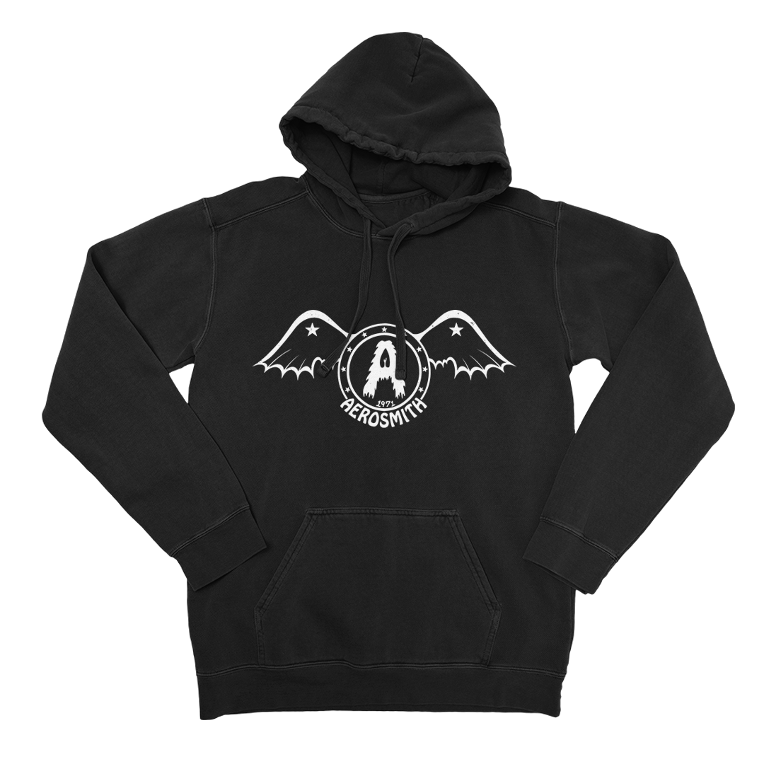Aerosmith '71 Felpa con Cappuccio Nera Logo Originale