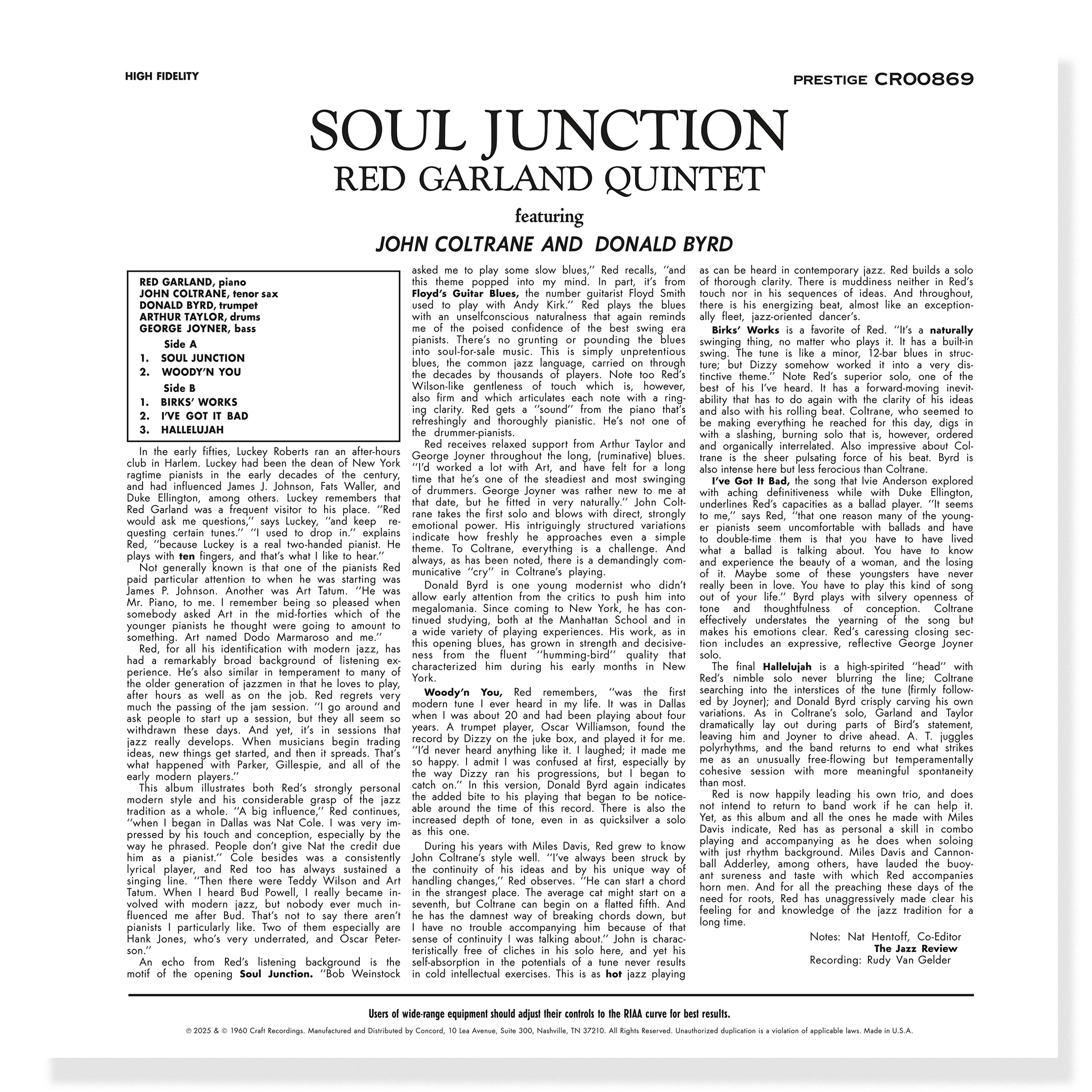 Original Jazz Classics Soul Junction Red Garland vinile 180g analogico