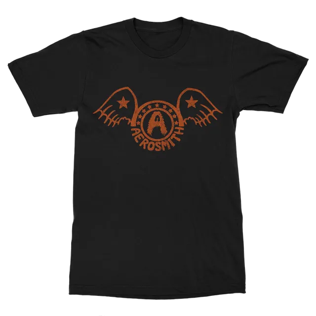 Aerosmith Batwings t-shirt nera logo arancione