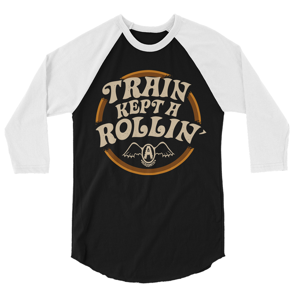 Aerosmith Train Kept A Rollin maglia raglan bianco nero