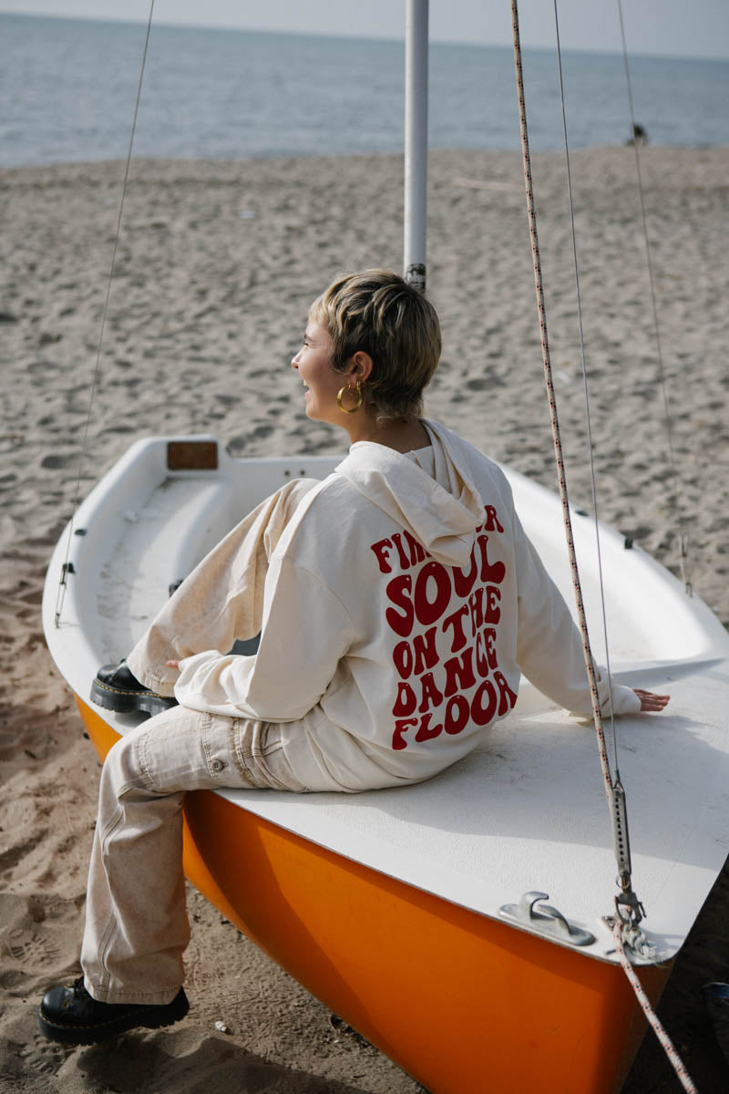 Soul Express Find Your Soul Felpa beige con cappuccio in cotone