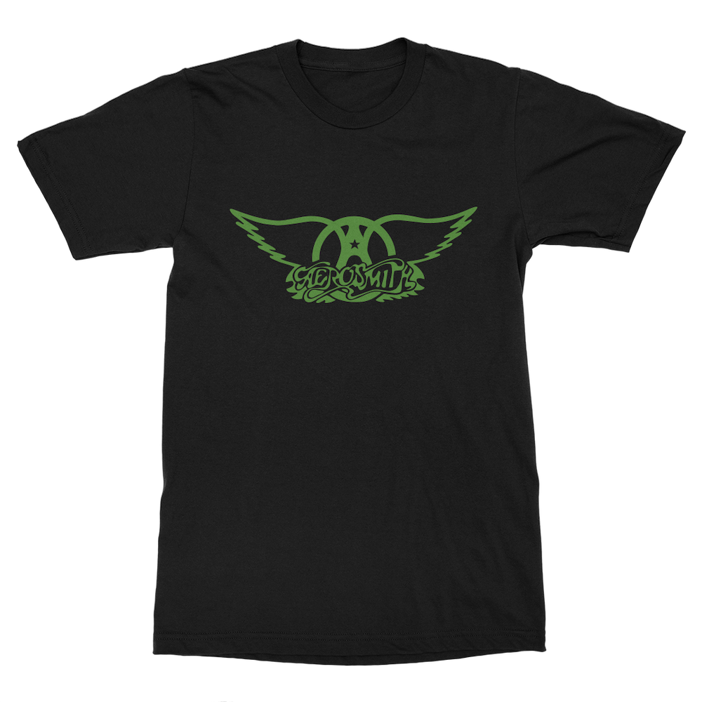 Aerosmith Green Wings T-Shirt maglietta nera logo verde