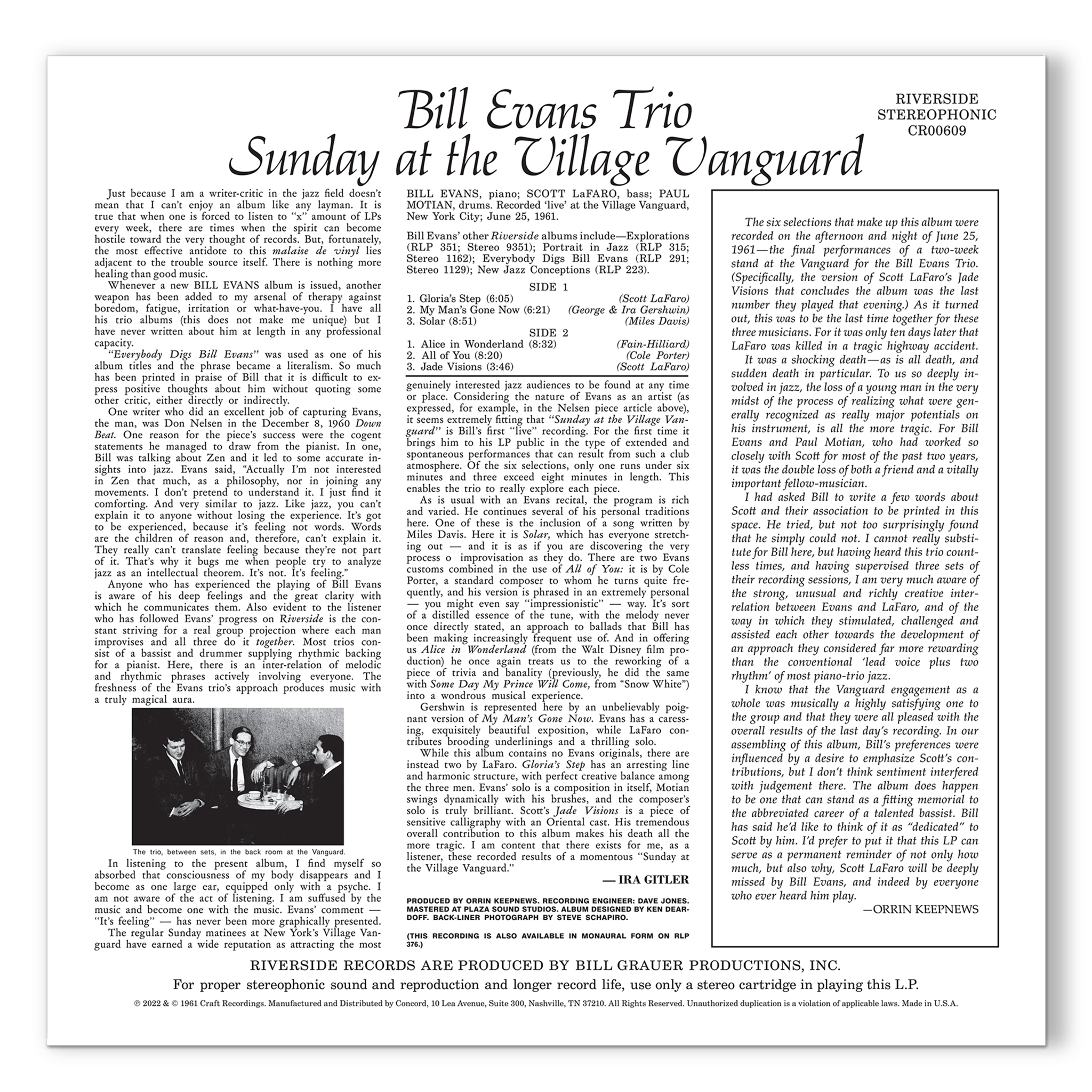 Original Jazz Classics Series Sunday At Village Vanguard vinile Evans