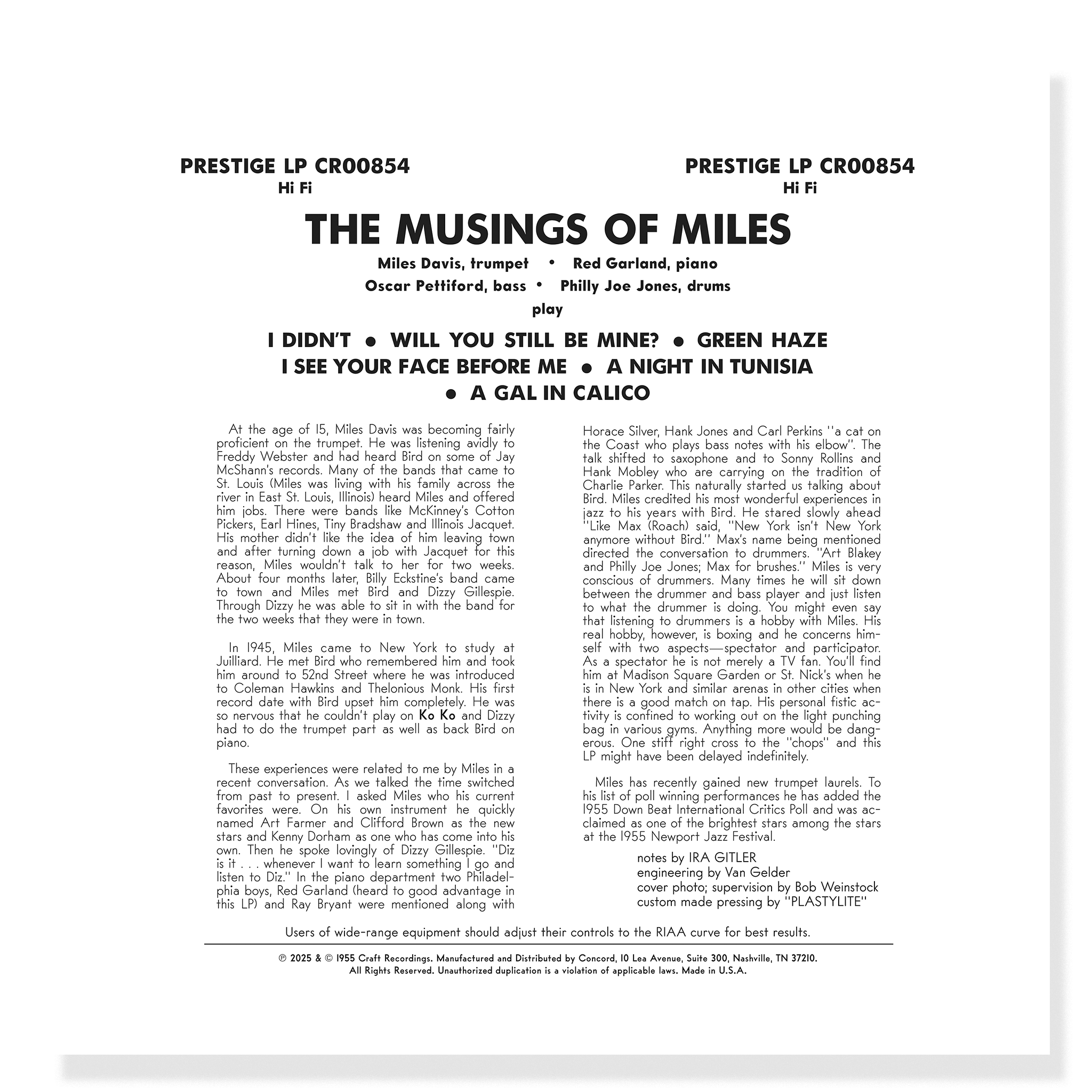 Original Jazz Classics The Musings of Miles Davis vinile LP 180g