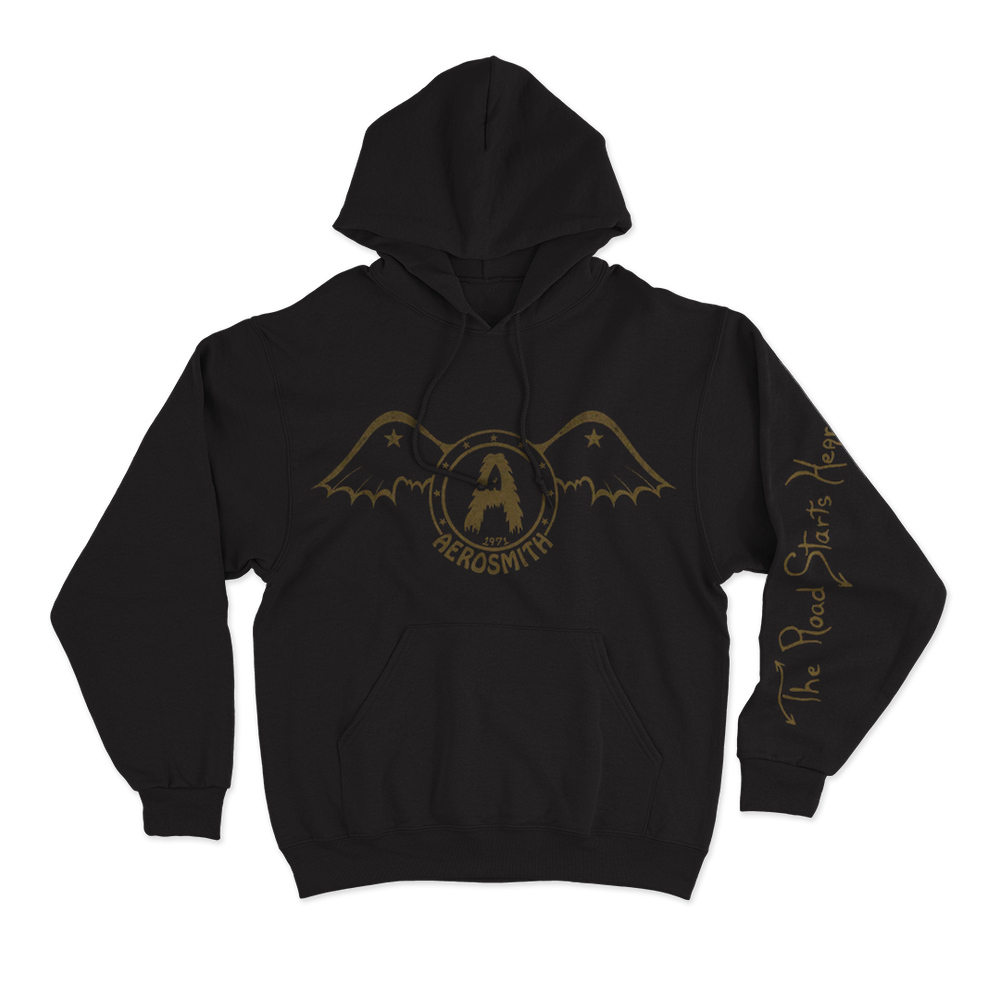 Aerosmith The Road Starts Hear felpa nera cappuccio