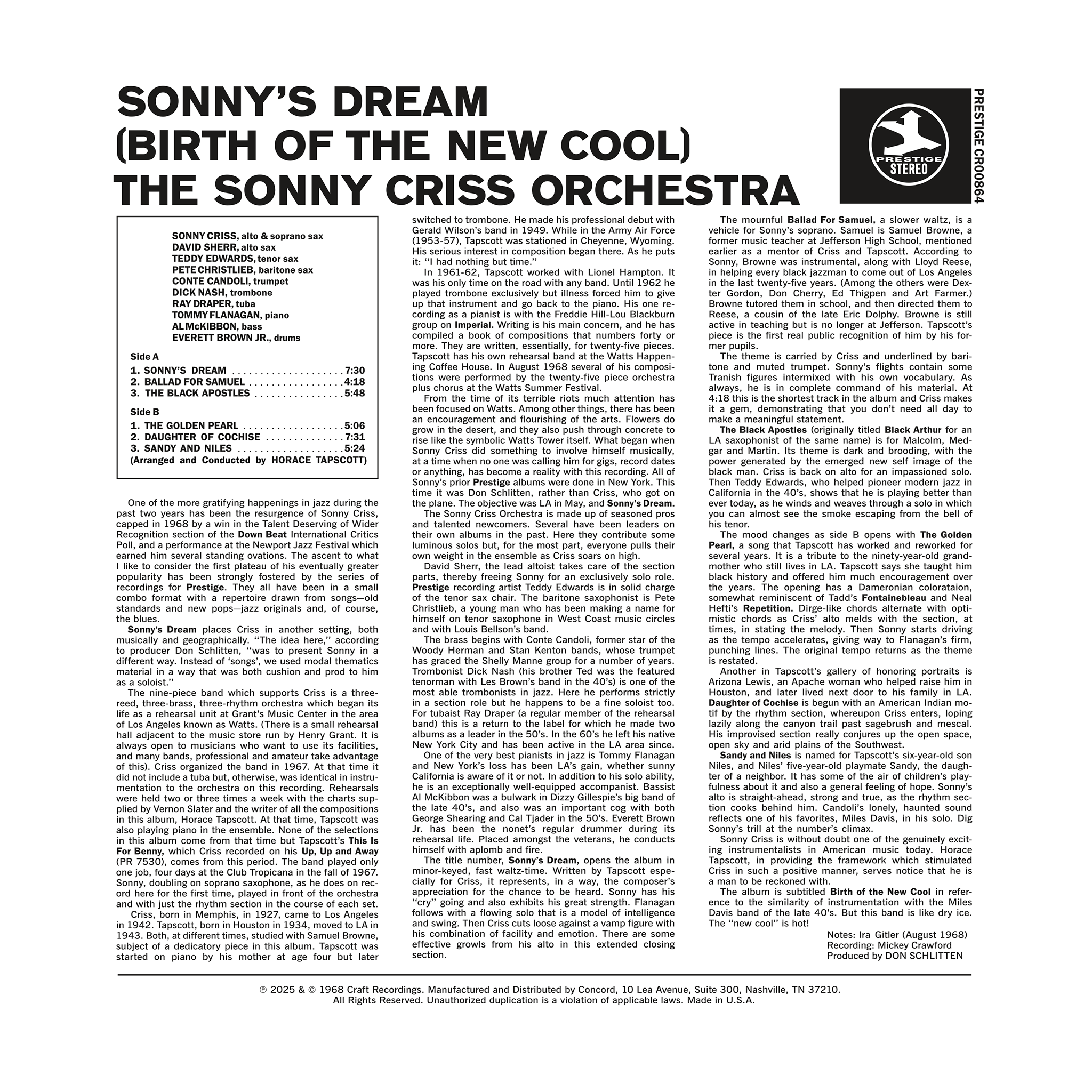 Original Jazz Classics Sonny's Dream vinile 180g Sonny Criss