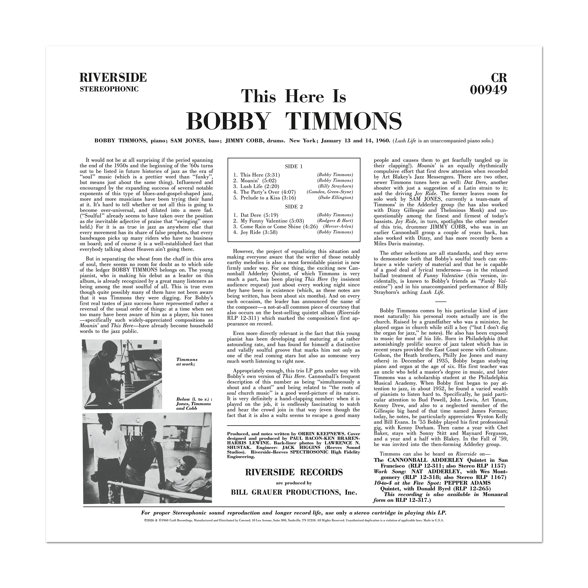 Original Jazz Classics Series This Here Is Bobby Timmons LP 180g