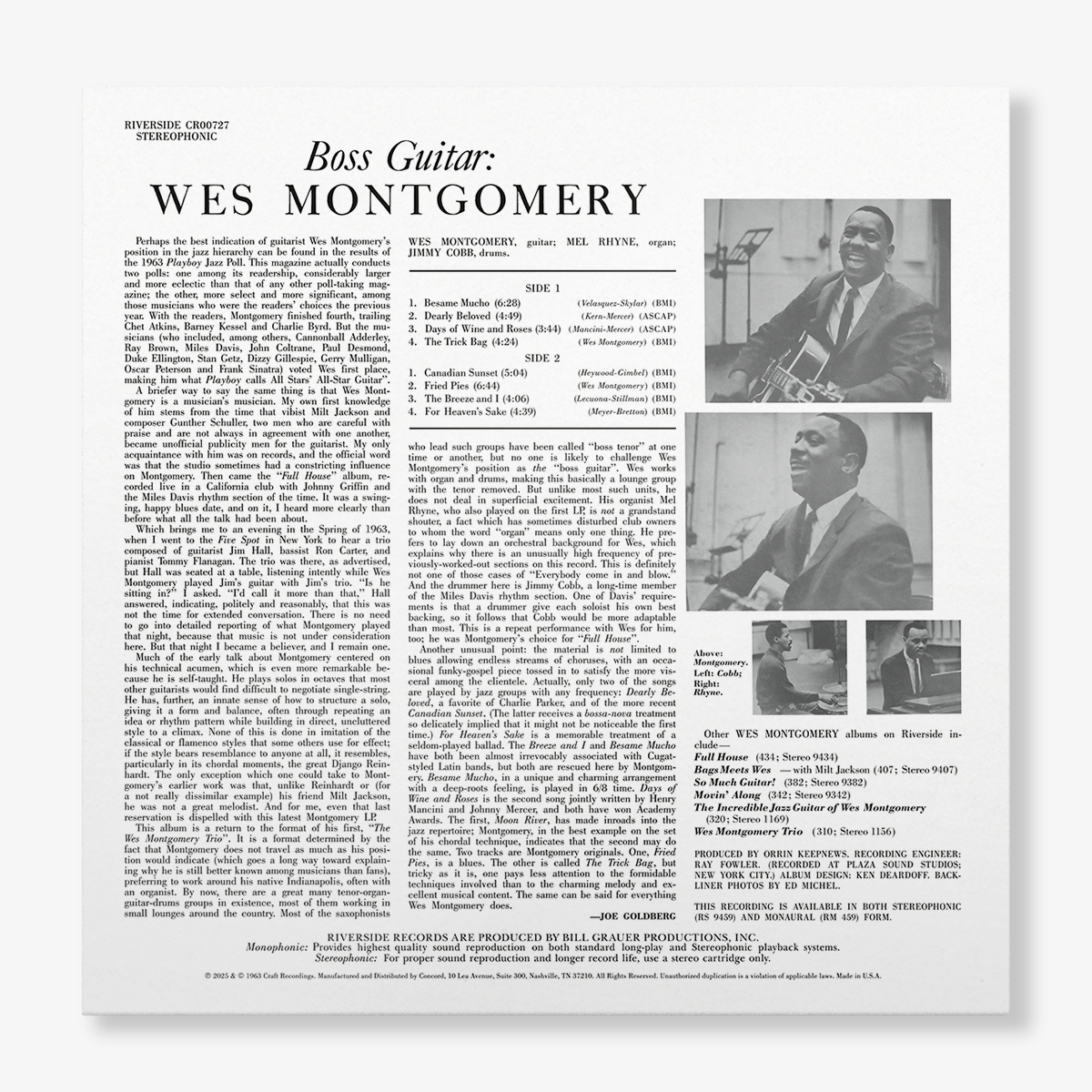 Original Jazz Classics Boss Guitar Wes Montgomery vinile LP 180g