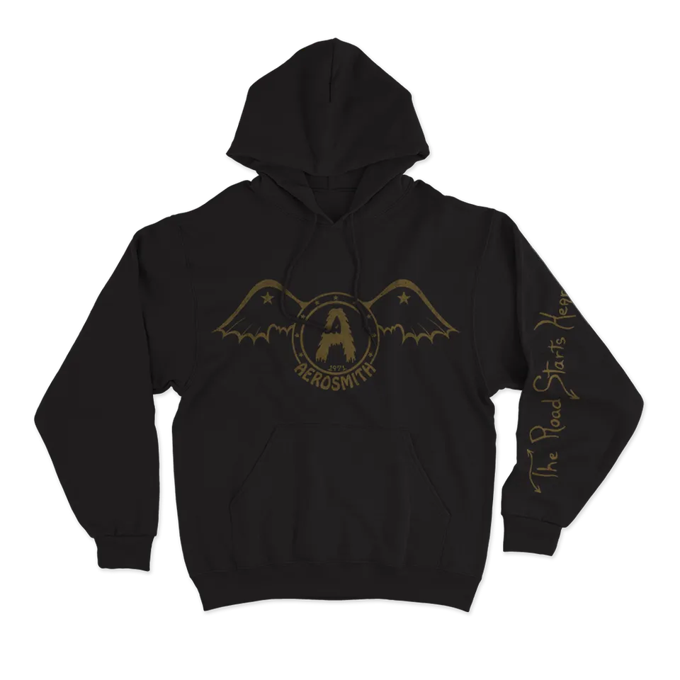 Aerosmith The Road Starts Hear felpa nera cappuccio