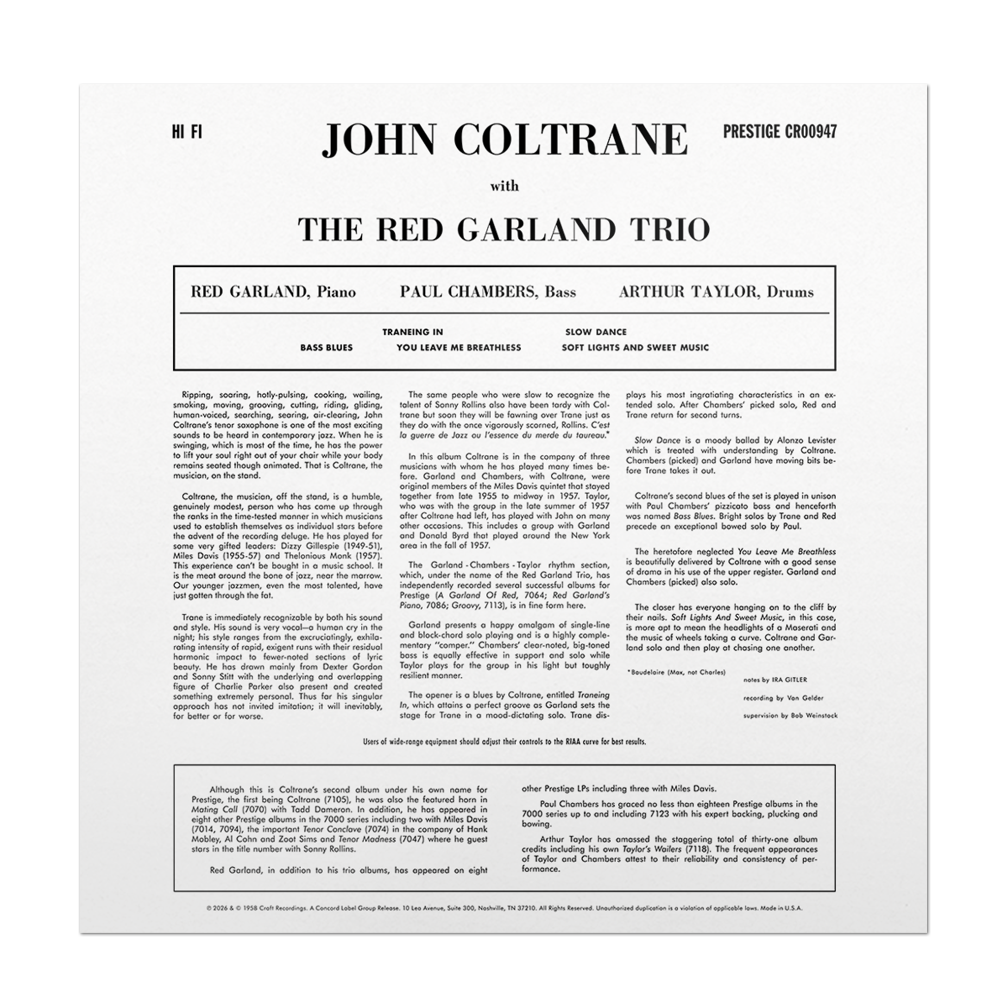 Original Jazz Classics Series Coltrane Garland vinile 180g analogico