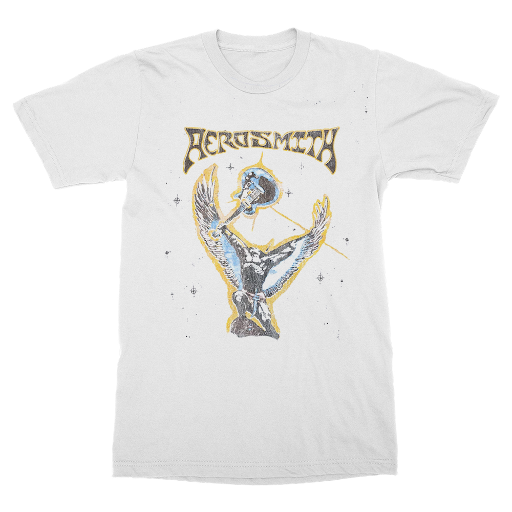 Aerosmith Winged Angel Guitar t-shirt bianca