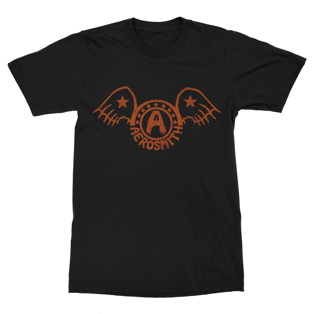 Aerosmith Batwings t-shirt nera logo arancione