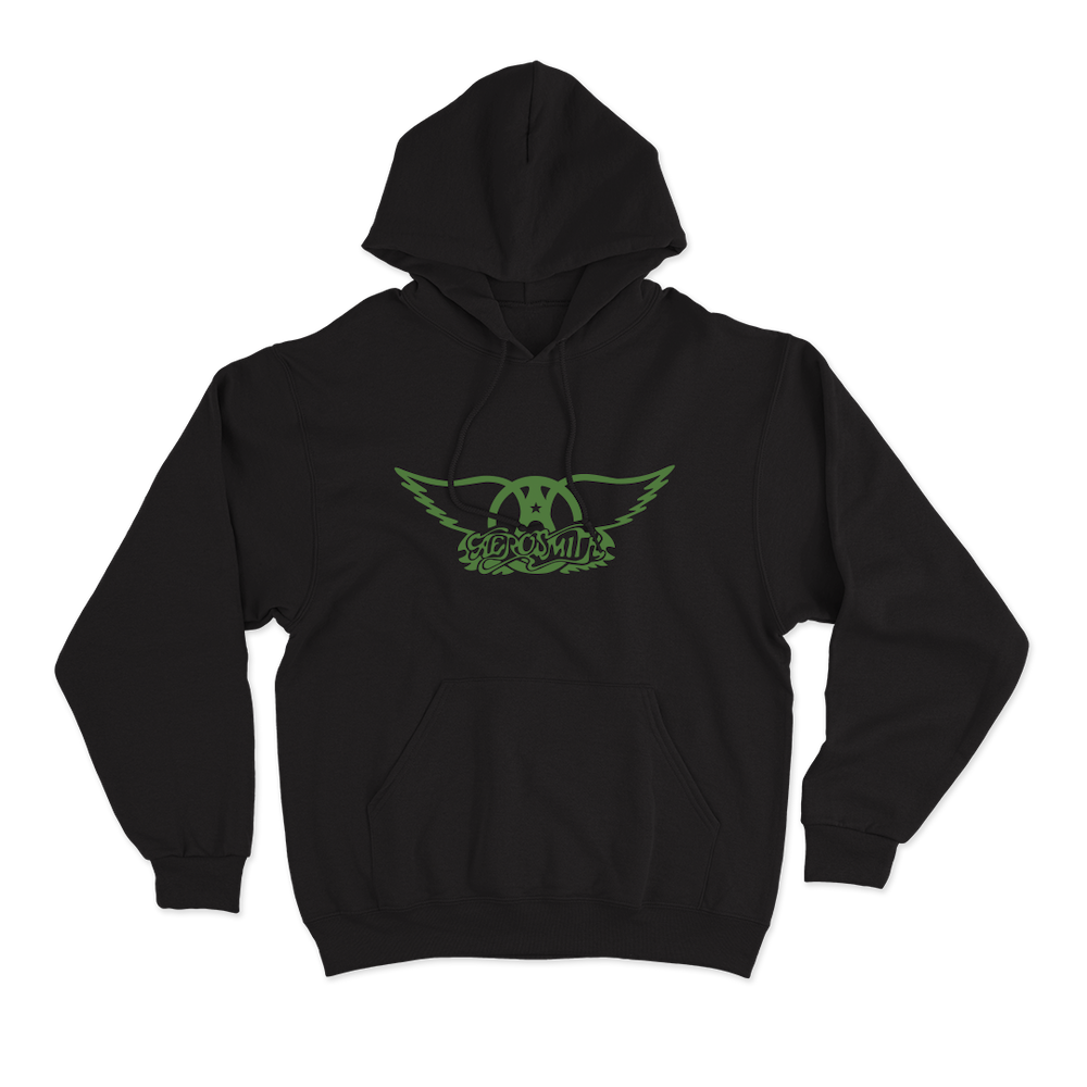 Aerosmith Green Wings felpa con cappuccio nera logo verde