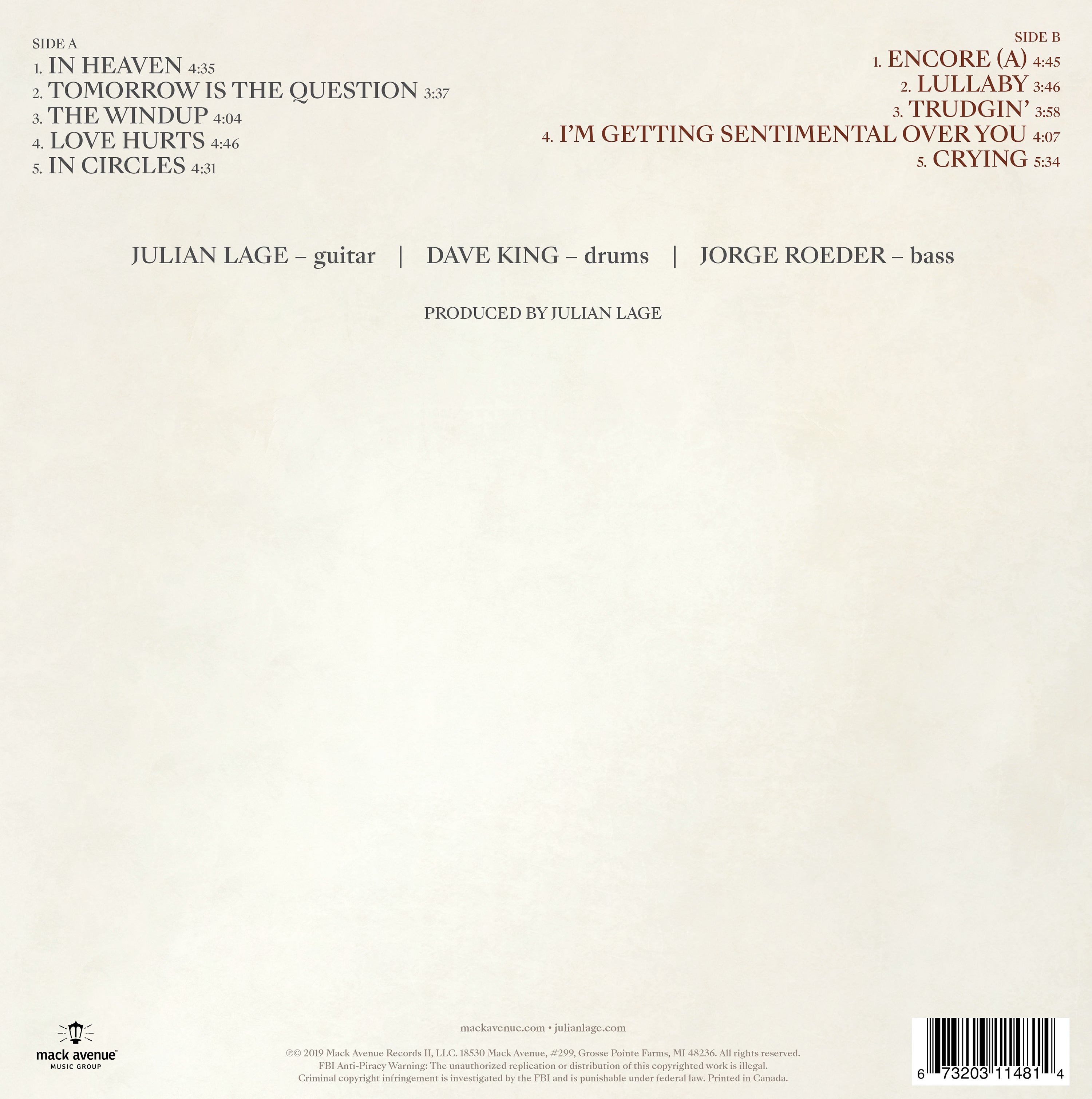 Mack Avenue Julian Lage Love Hurts CD chitarra jazz