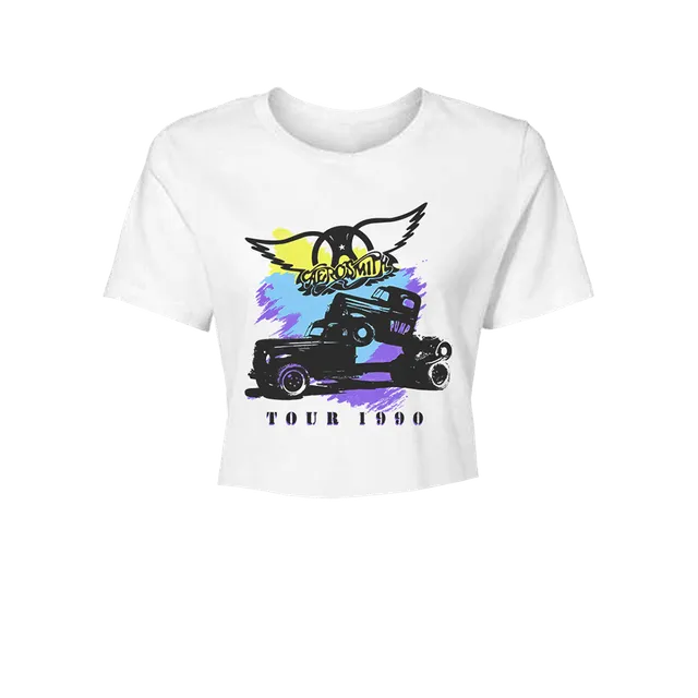 Aerosmith Tour 1990 crop top bianco donna