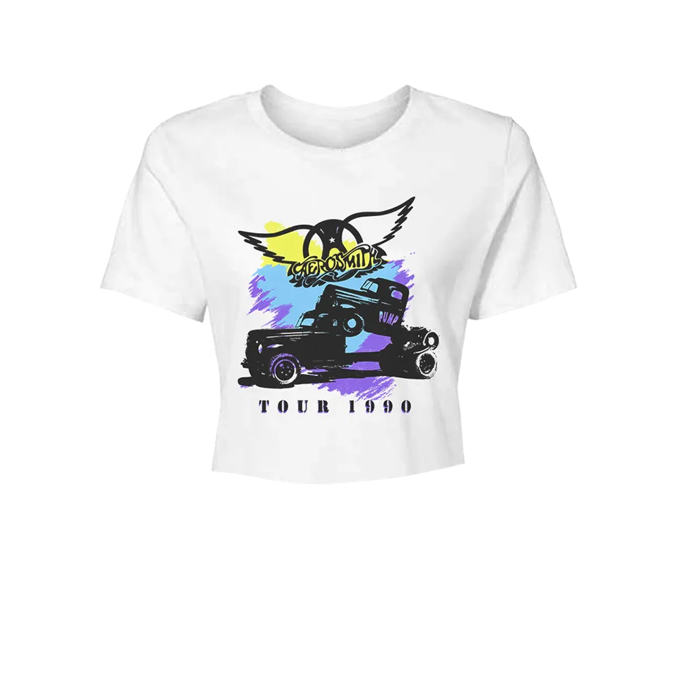 Aerosmith Tour 1990 crop top bianco donna