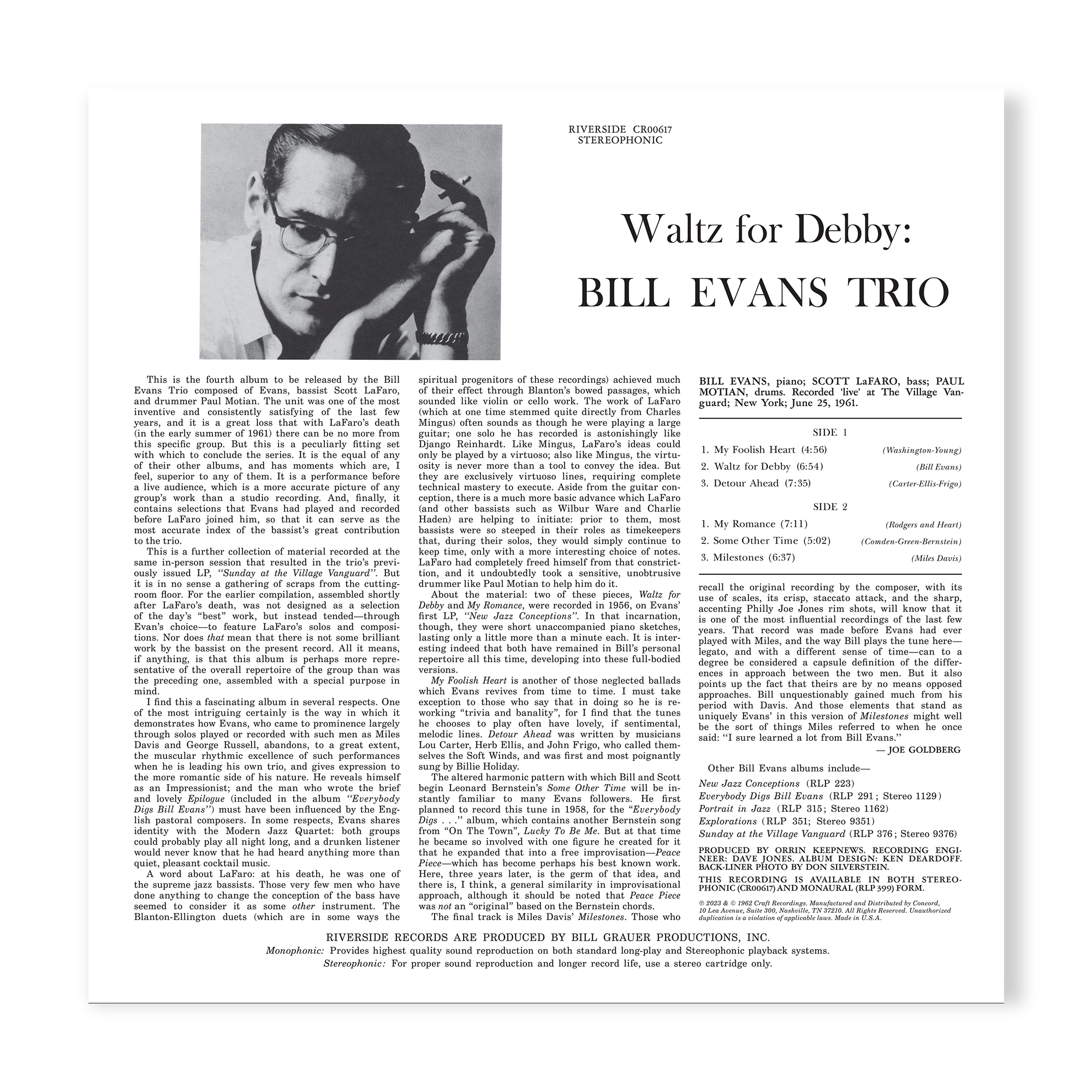 Original Jazz Classics Waltz For Debby Bill Evans vinile 180g