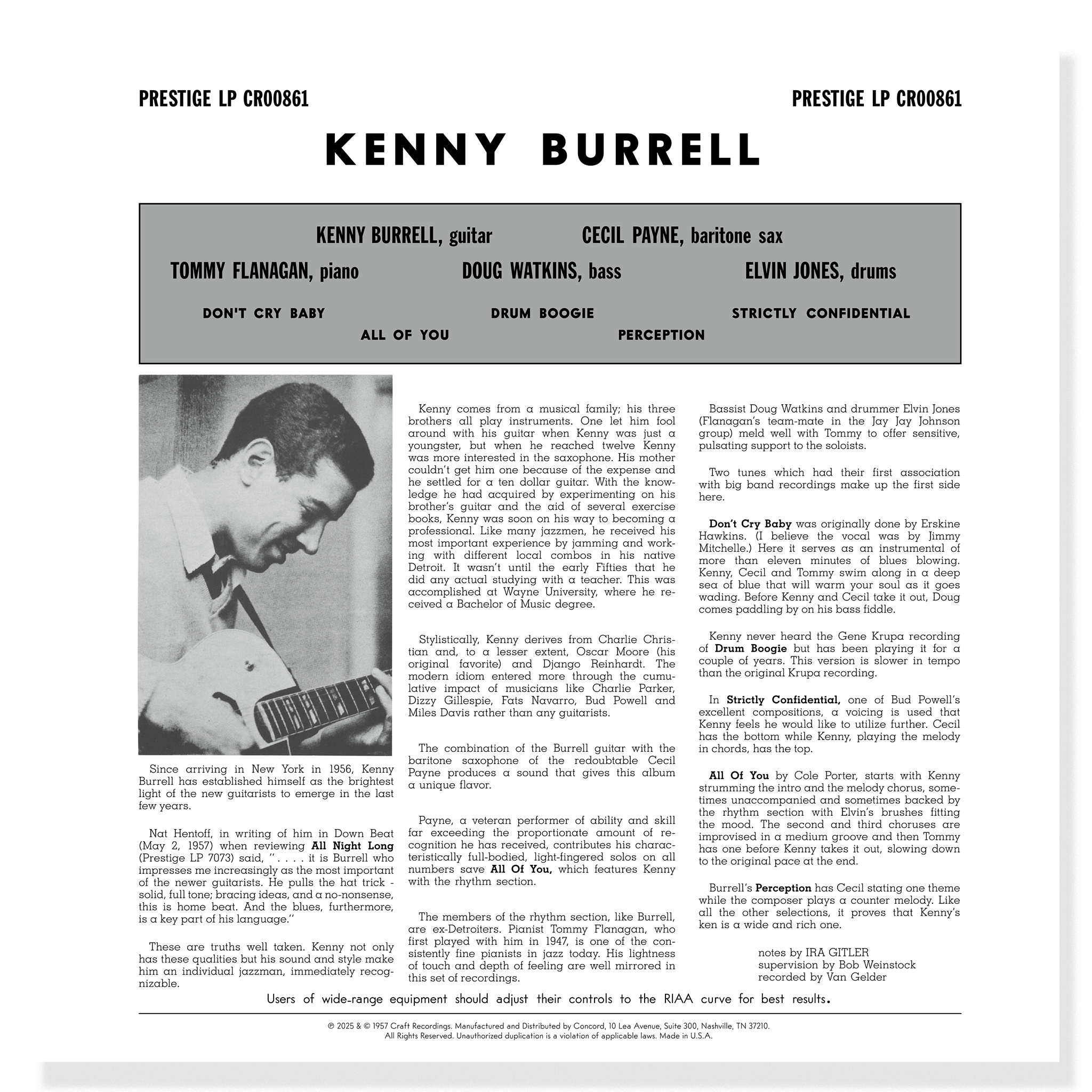 Original Jazz Classics Kenny Burrell 1957 vinile 180g Prestige
