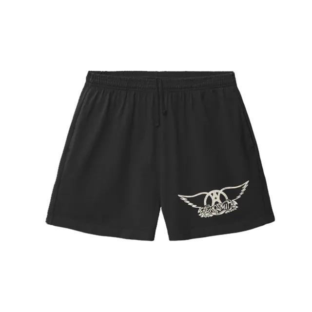 Aerosmith Wings Logo pantaloncini neri logo bianco