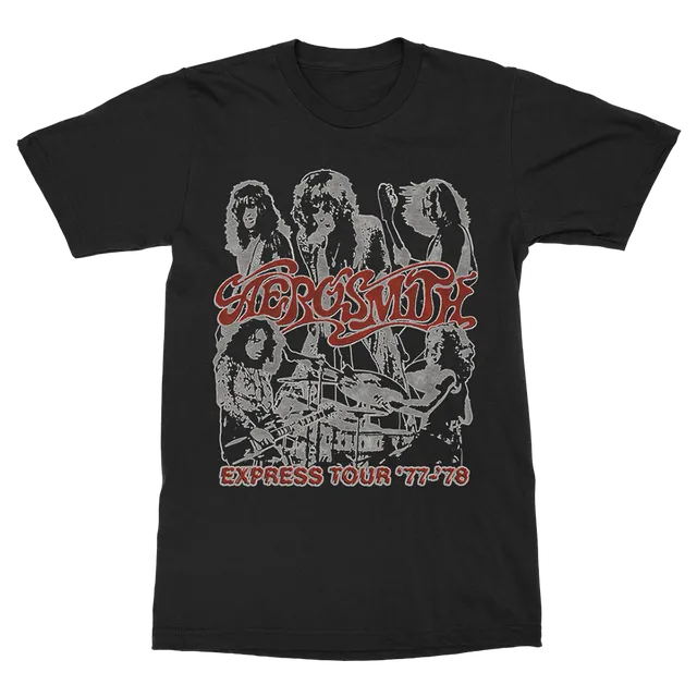 Aerosmith Express Tour '77-'78 t-shirt nera cotone