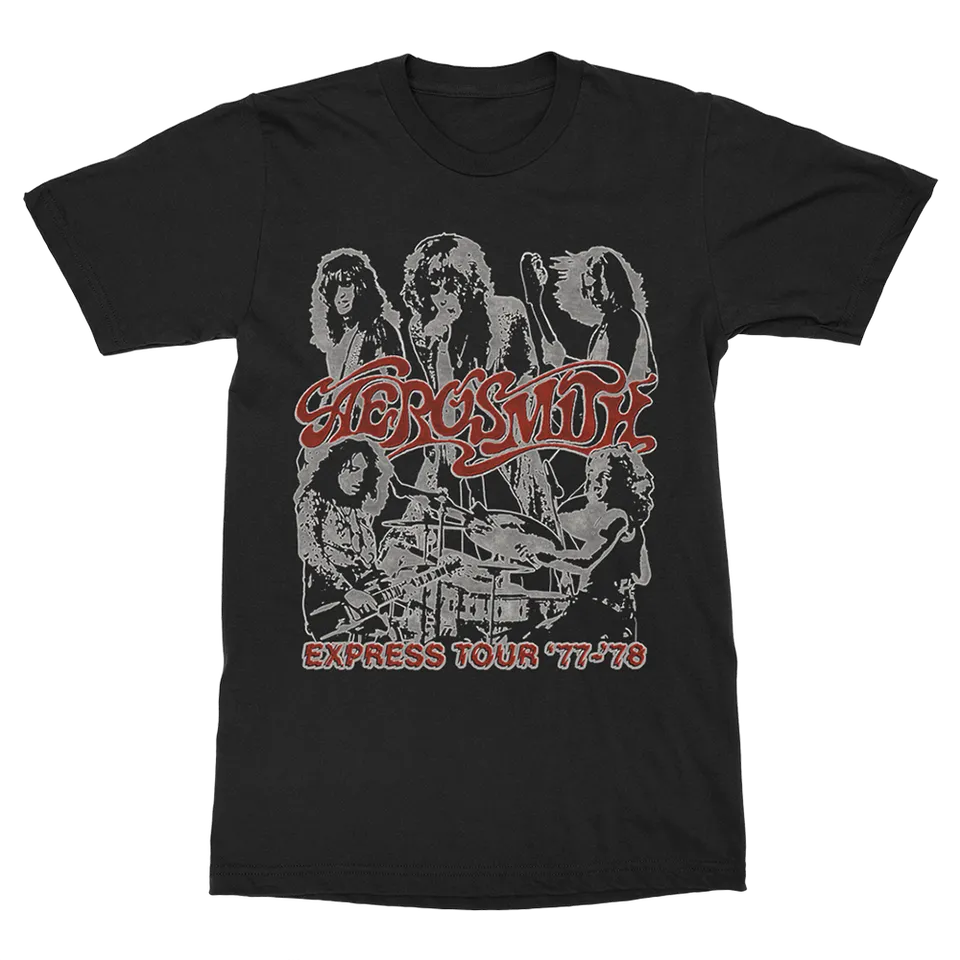 Aerosmith Express Tour '77-'78 t-shirt nera cotone