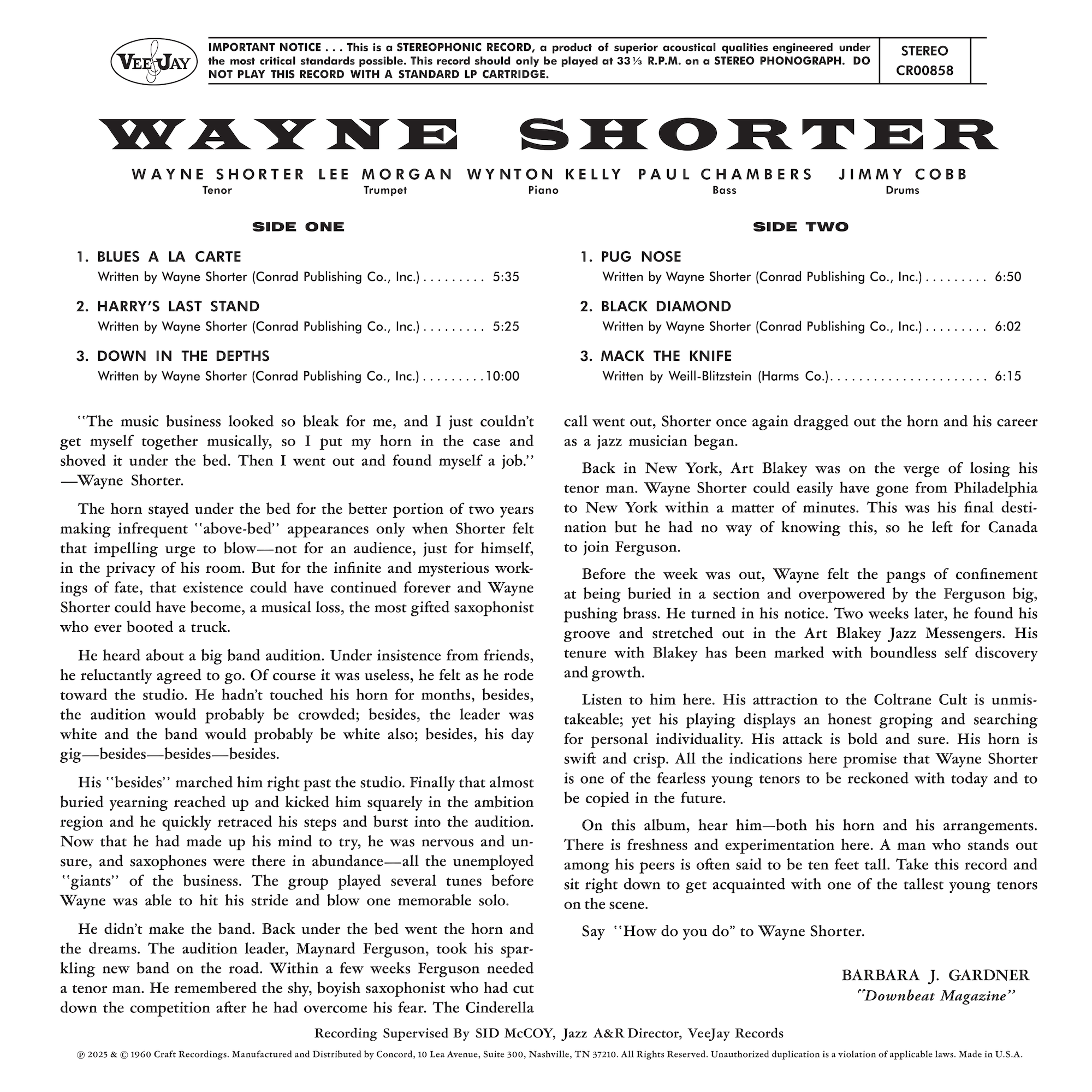 Original Jazz Classics Series Introducing Wayne Shorter LP 180g