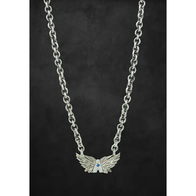 Aerosmith Deuces Wings 2020 collana argento zaffiro blu 24"