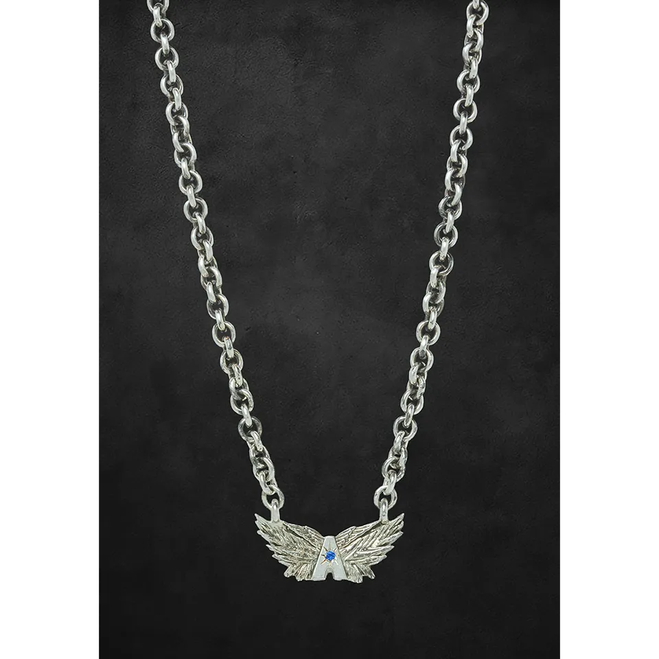 Aerosmith Deuces Wings 2020 collana argento zaffiro blu 24"