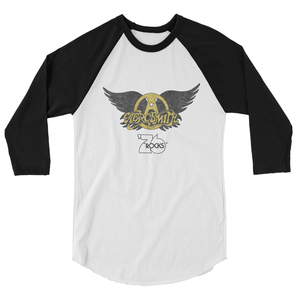 Aerosmith 76 Rocks maglia raglan nera bianca