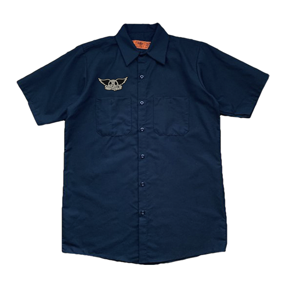 Aerosmith Established 1973 camicia lavoro blu ricamata