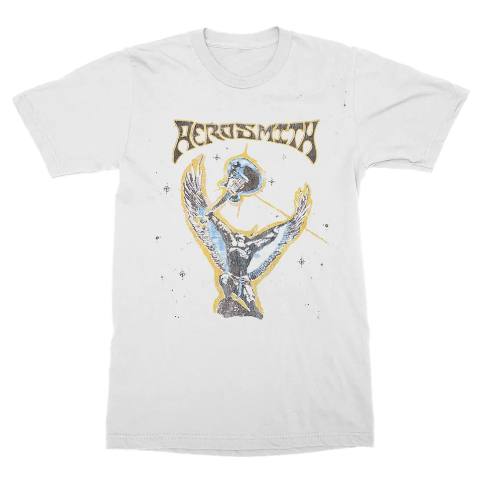 Aerosmith Winged Angel Guitar t-shirt bianca