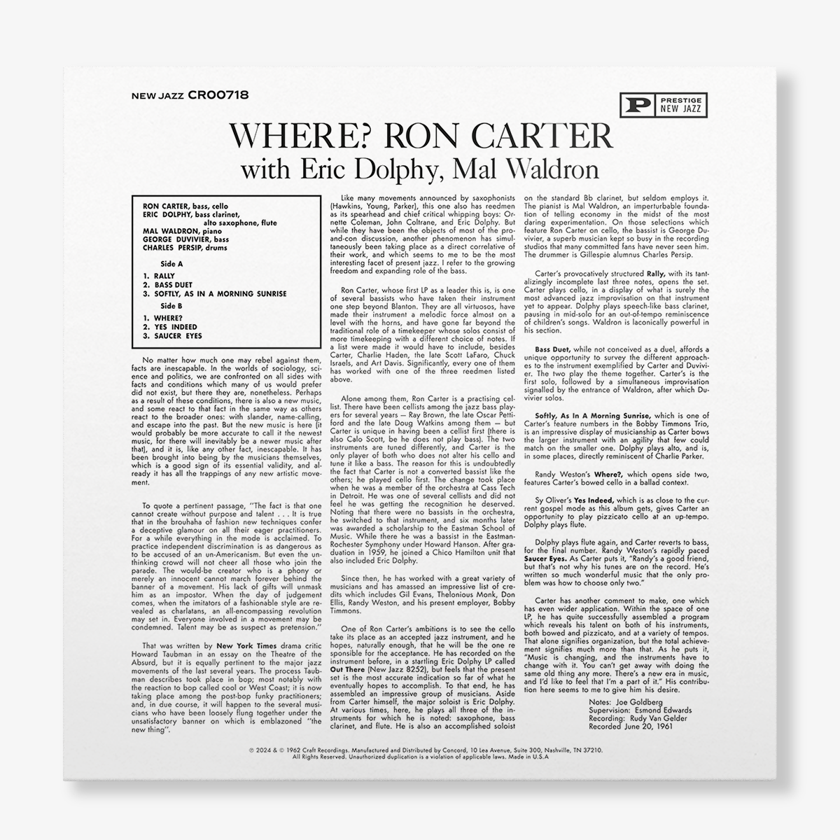 Original Jazz Classics Series Where? vinile 180g Ron Carter