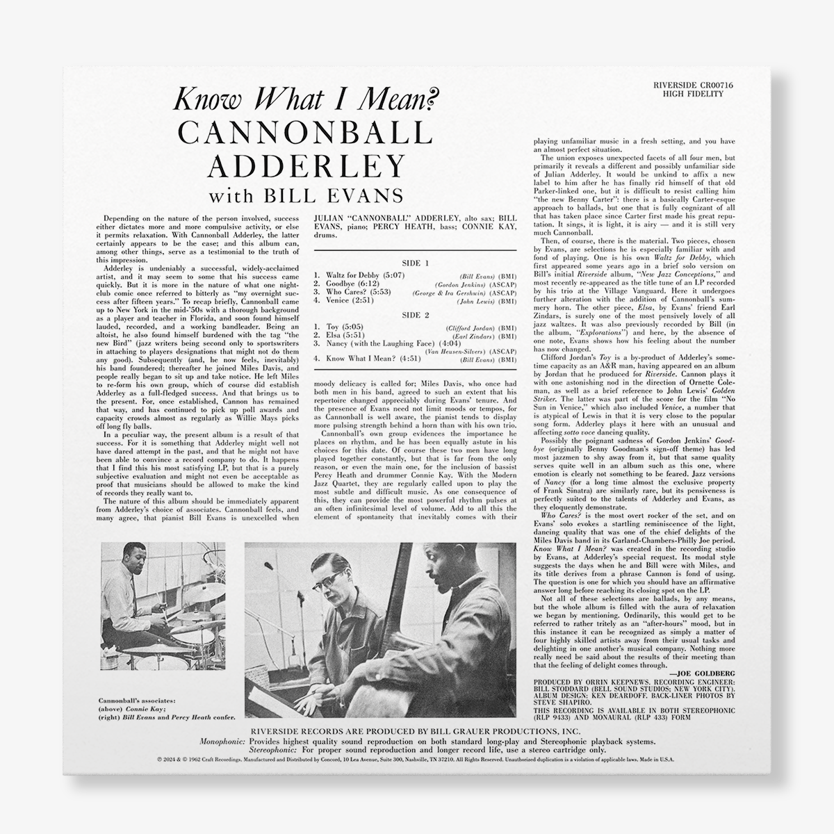 Original Jazz Classics Series Know What I Mean? LP 180g Adderley Evans