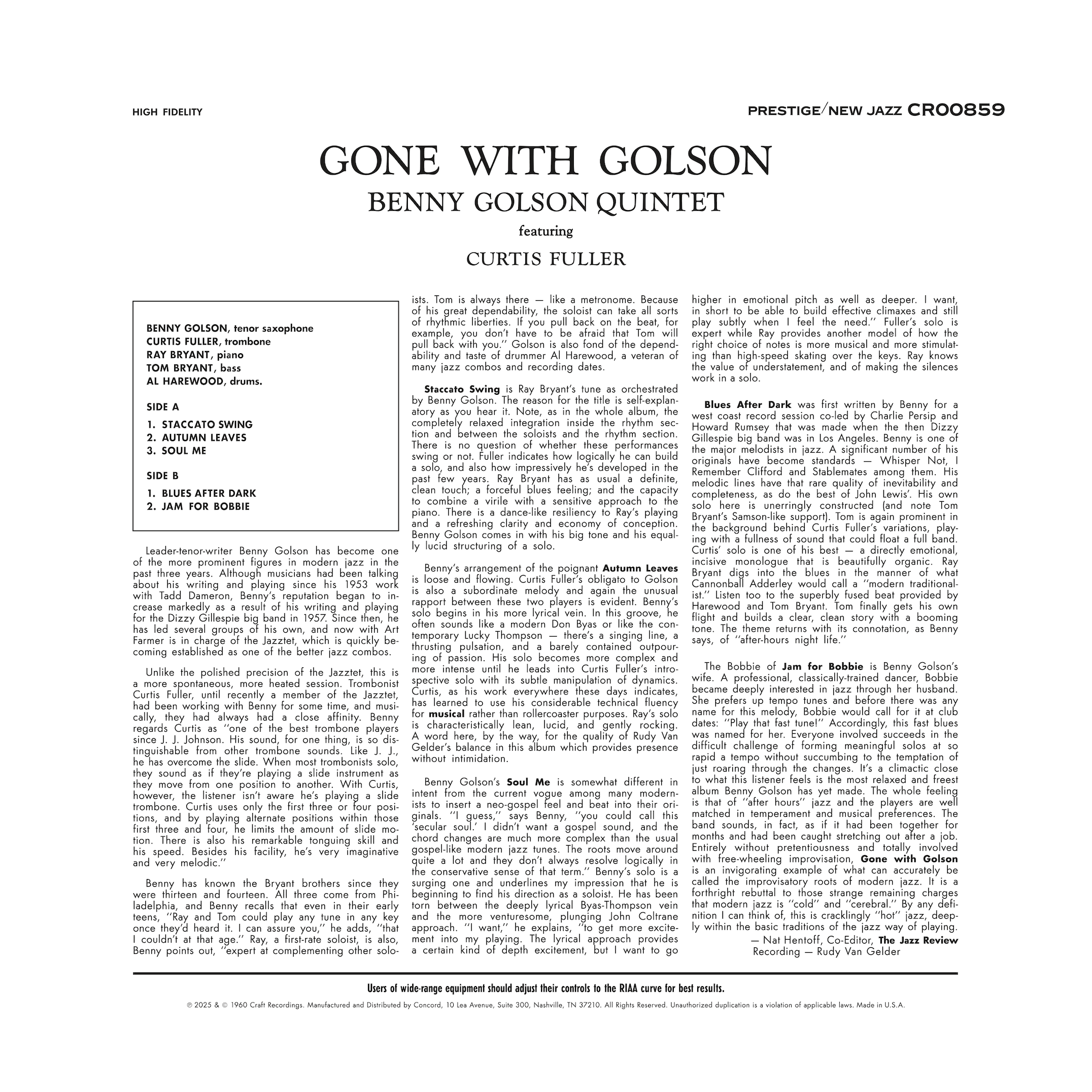 Original Jazz Classics Gone With Golson vinile 180g analogico