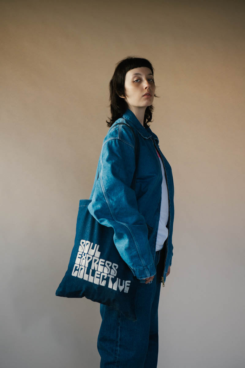 Soul Express Records Collective tote bag jeans blu navy