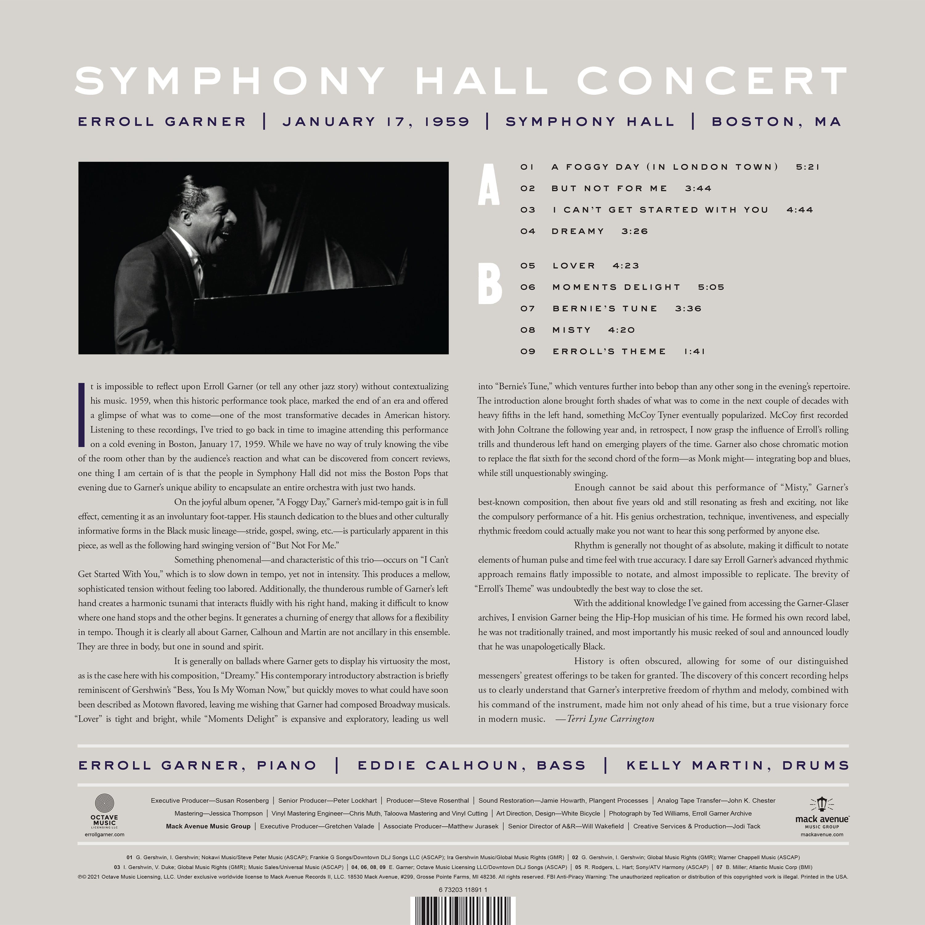 Erroll Garner Symphony Hall Concert CD piano jazz