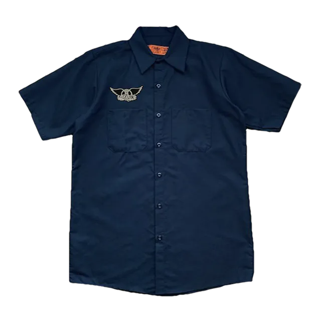 Aerosmith Established 1973 camicia lavoro blu ricamata
