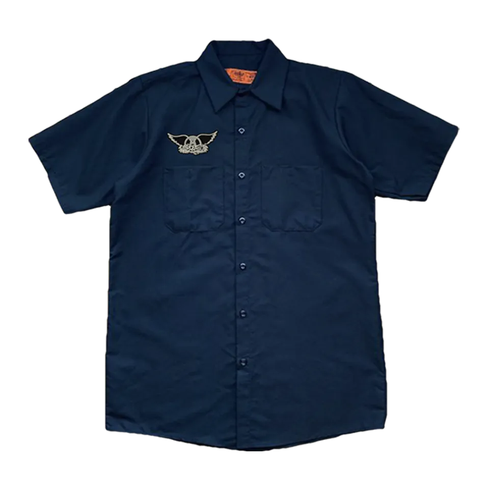 Aerosmith Established 1973 camicia lavoro blu ricamata