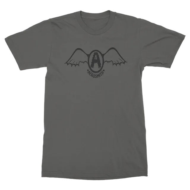 Aerosmith Black Batwing T-Shirt maglietta grigia logo nero