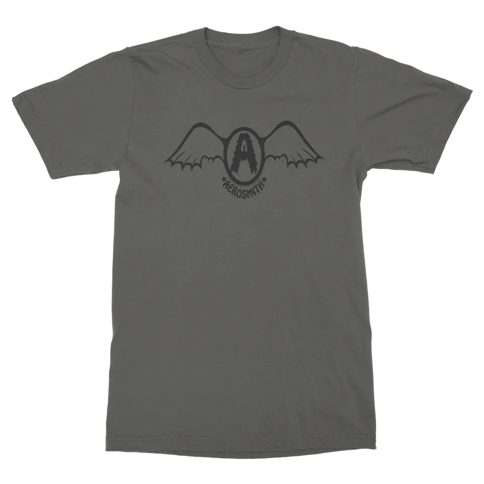 Aerosmith Black Batwing T-Shirt maglietta grigia logo nero