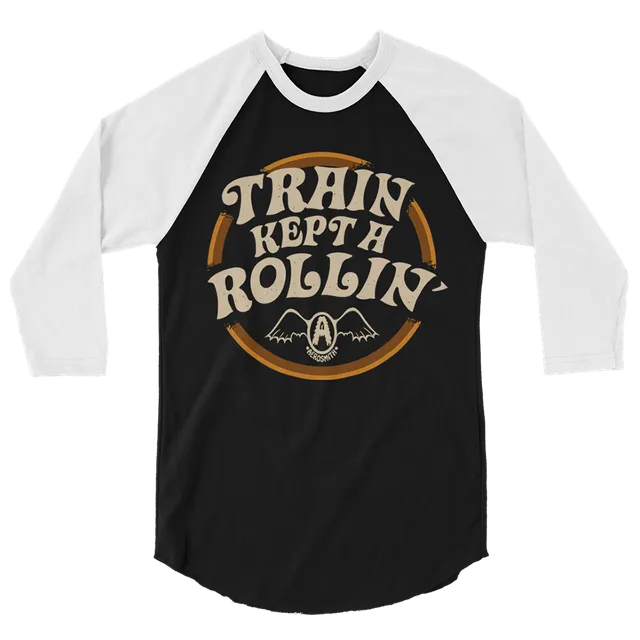 Aerosmith Train Kept A Rollin maglia raglan bianco nero