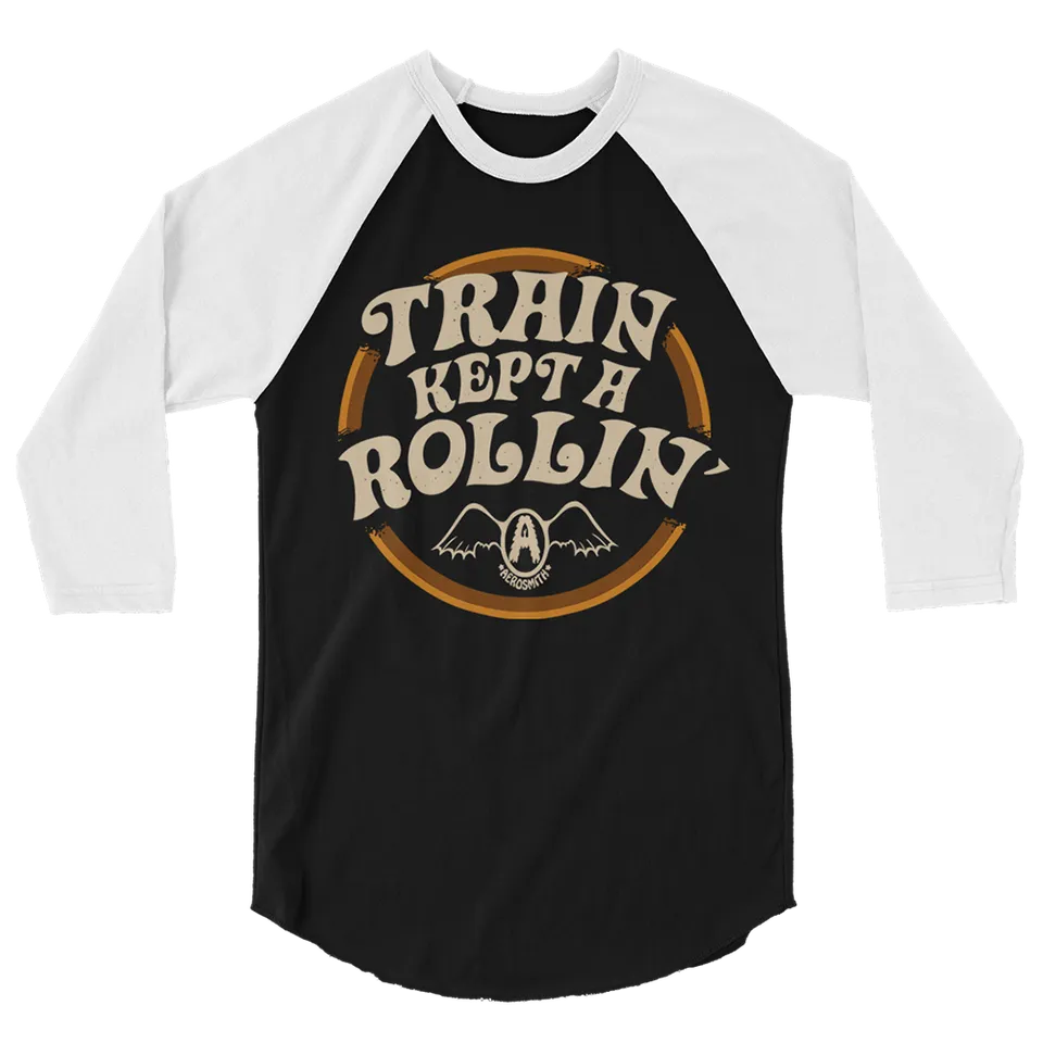 Aerosmith Train Kept A Rollin maglia raglan bianco nero
