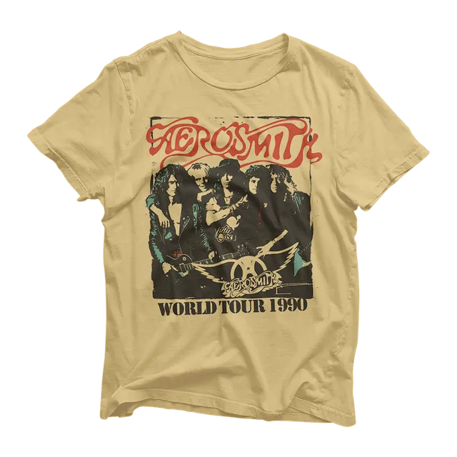 Aerosmith Pump World Tour 1990 T-Shirt Senape Cotone