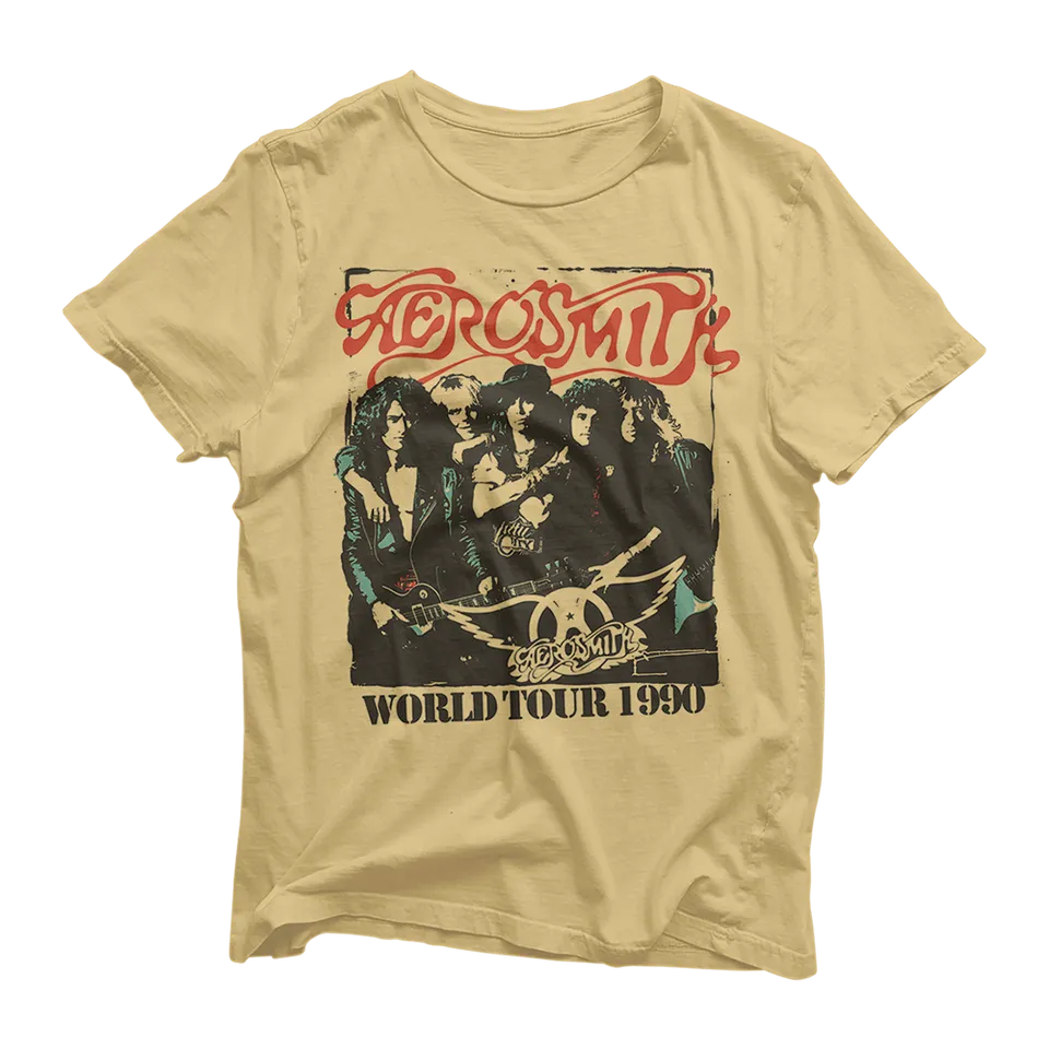 Aerosmith Pump World Tour 1990 T-Shirt Senape Cotone