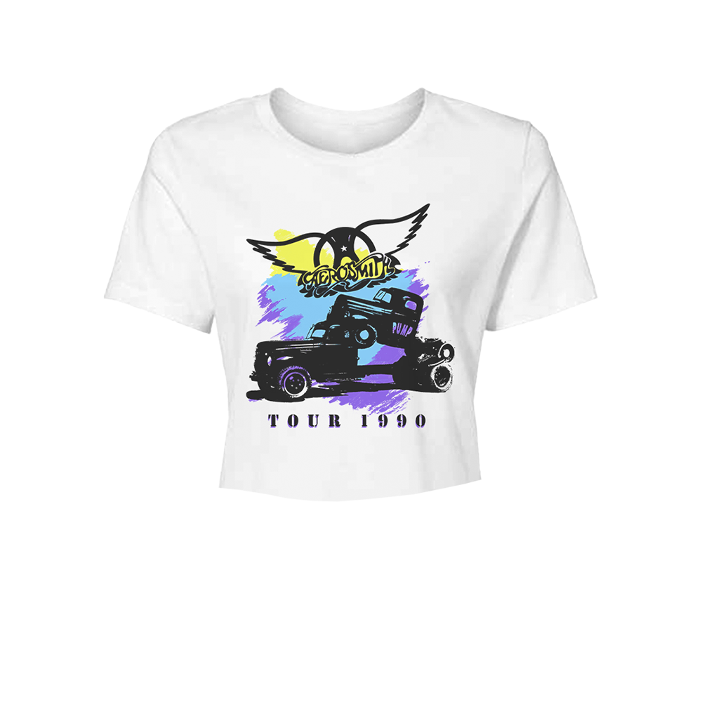 Aerosmith Tour 1990 crop top bianco donna