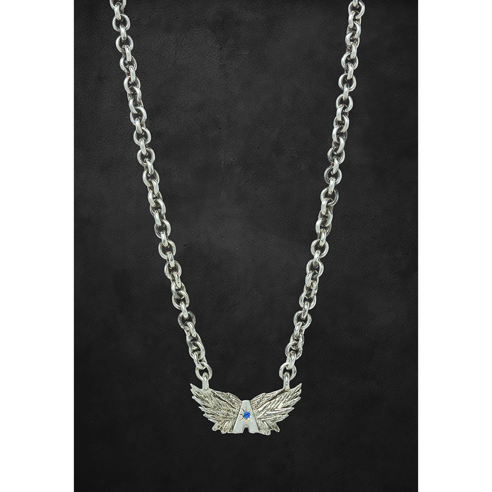 Aerosmith Deuces Wings 2020 collana argento zaffiro blu 24"